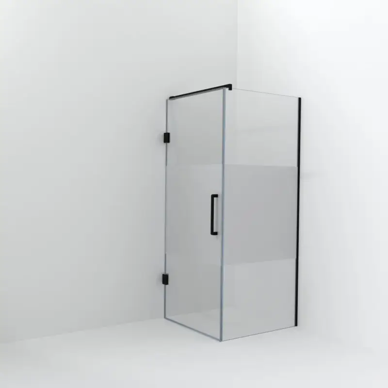 Top-Seller Balmani Modular Walk-In Dusche mit Tür: 90 x 200 cm mit Tür 90 cm, Klarglas mit mattiertem Streifen, Profil Schwarz matt