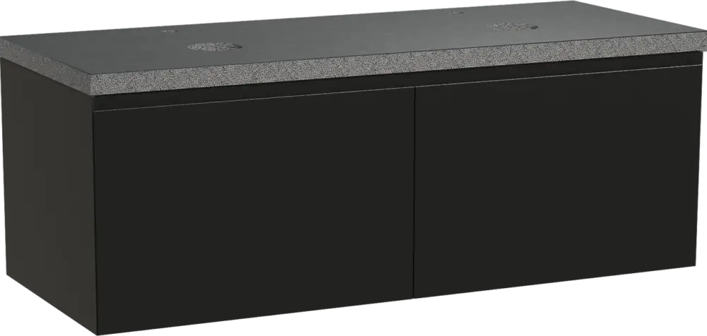 Balmani Idra by Mitra hängendes Möbelstück Set: 135 x 55 cm, Schwarz matt, mit Rock Doppel Waschtischplatte, Schwarzes Granit Meistverkauft