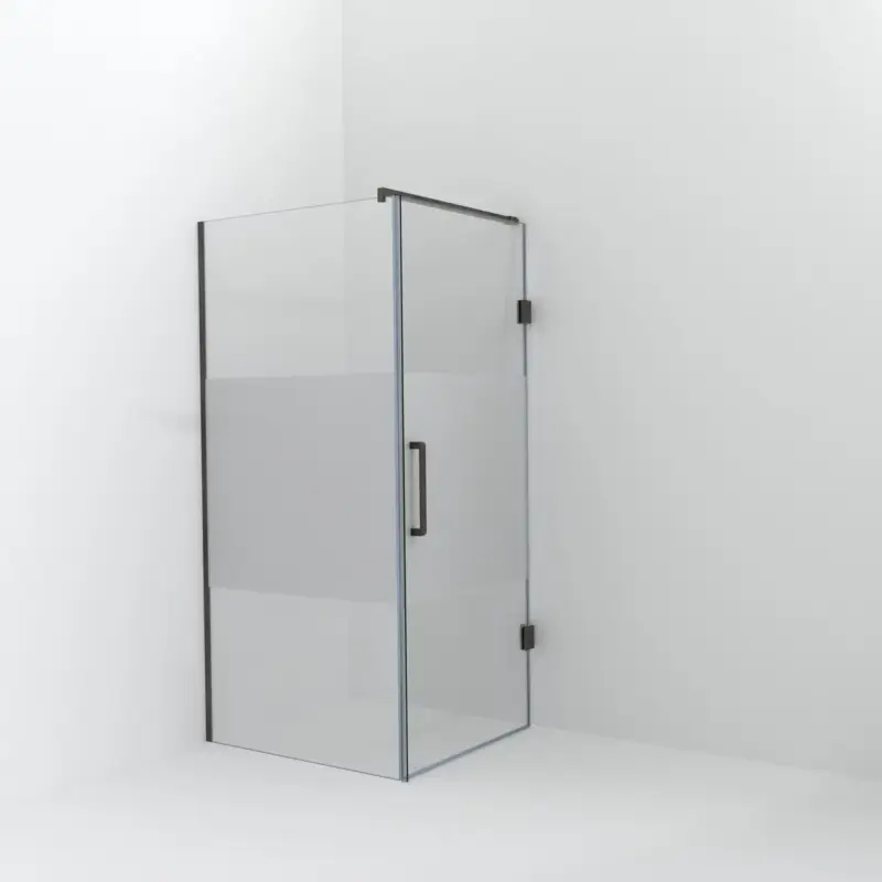 Balmani Modular Walk-In Dusche mit Tür: 100 x 200 cm mit Tür 90 cm, Klarglas mit mattiertem Streifen, Profil Brushed GunMetal Neu