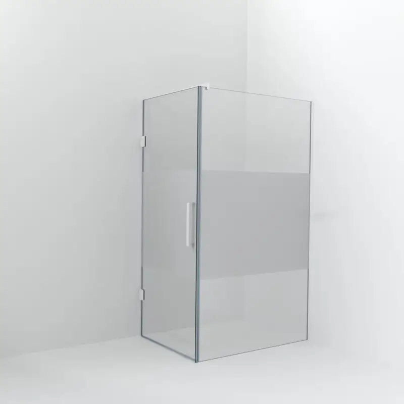 Balmani Modular Walk-In Dusche mit Tür: 120 x 200 cm mit Tür 90 cm, Klarglas mit mattiertem Streifen, Profil Weiß matt Kracherpreis