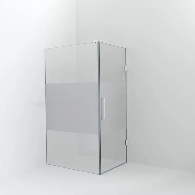 Balmani Modular Walk-In Dusche mit Tür: 120 x 200 cm mit Tür 90 cm, Klarglas mit mattiertem Streifen, Profil Weiß matt Sonderaktion