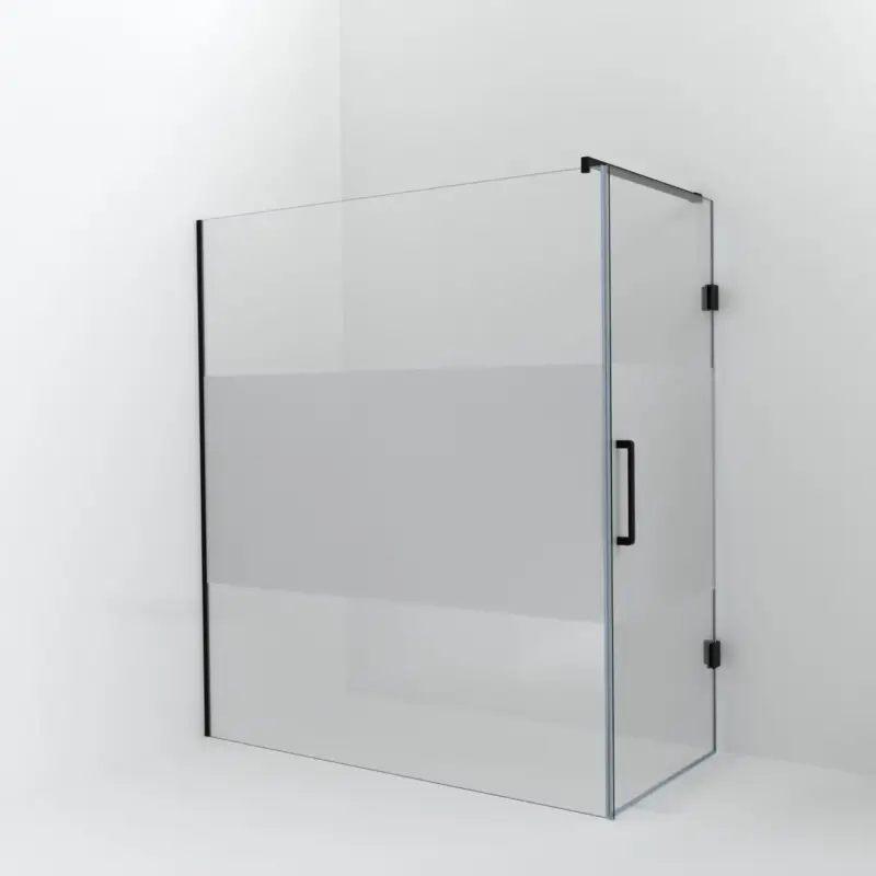 Zertifiziert Balmani Modular Walk-In Dusche mit Tür: 180 x 200 cm mit Tür 90 cm, Klarglas mit mattiertem Streifen, Profil Schwarz matt