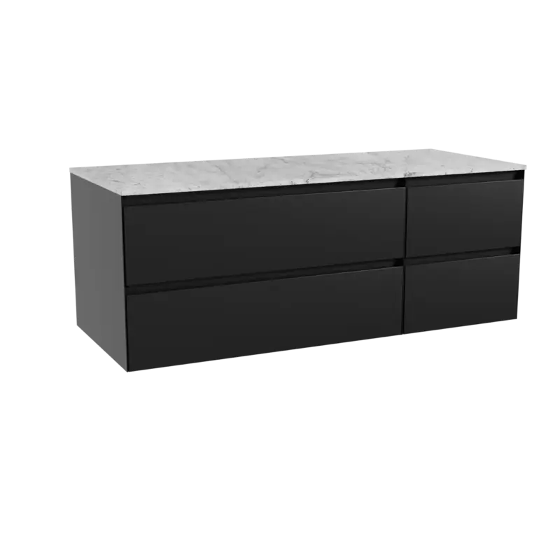 Angebot Balmani Mitra hängendes Möbelstück Set: 135 x 55 cm, Schwarz matt, mit Stretto Einzel- oder Doppel Waschtischplatte, Marmor Carrara