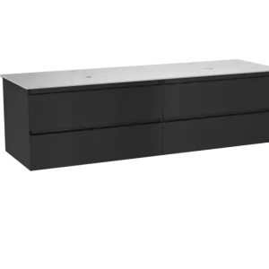 Angebot Balmani Mitra hängendes Möbelstück Set: 180 x 55 cm, Schwarz matt, mit Facetta Doppel Waschtischplatte, Solid Surface Weiß matt