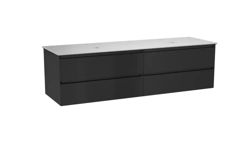 Angebot Balmani Mitra hängendes Möbelstück Set: 180 x 55 cm, Schwarz matt, mit Facetta Doppel Waschtischplatte, Solid Surface Weiß matt