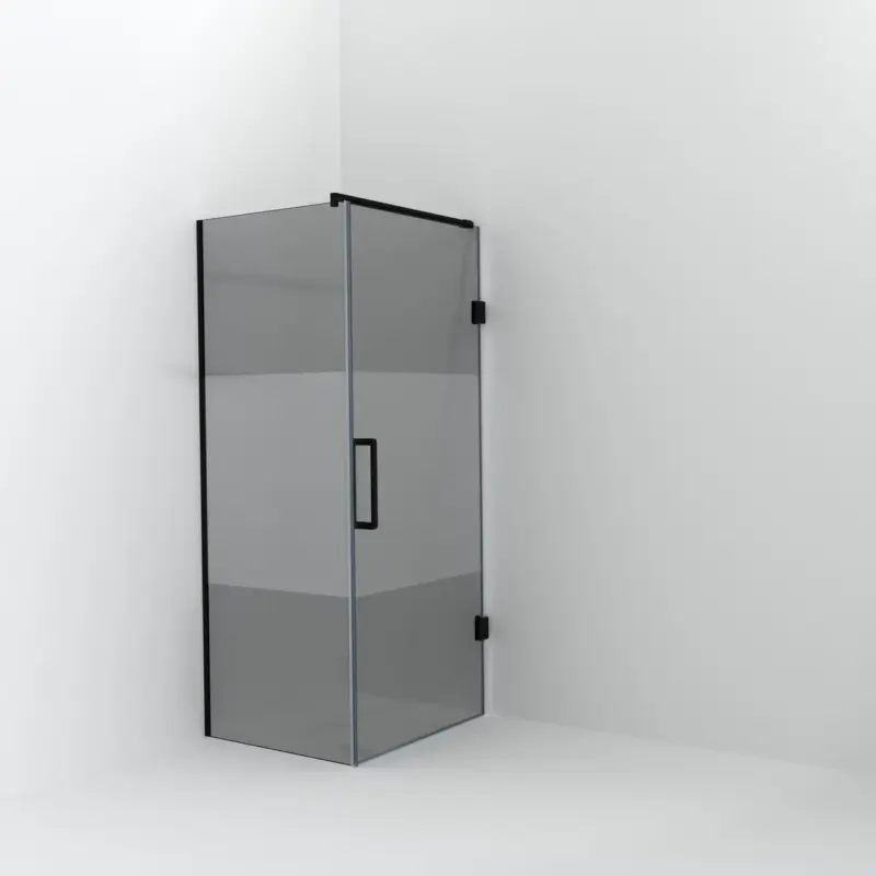 Schnäppchen Balmani Modular Walk-In Dusche mit Tür: 80 x 200 cm mit Tür 90 cm, Rauchglas mit mattiertem Streifen inklusive Coating, Profil Schwarz matt