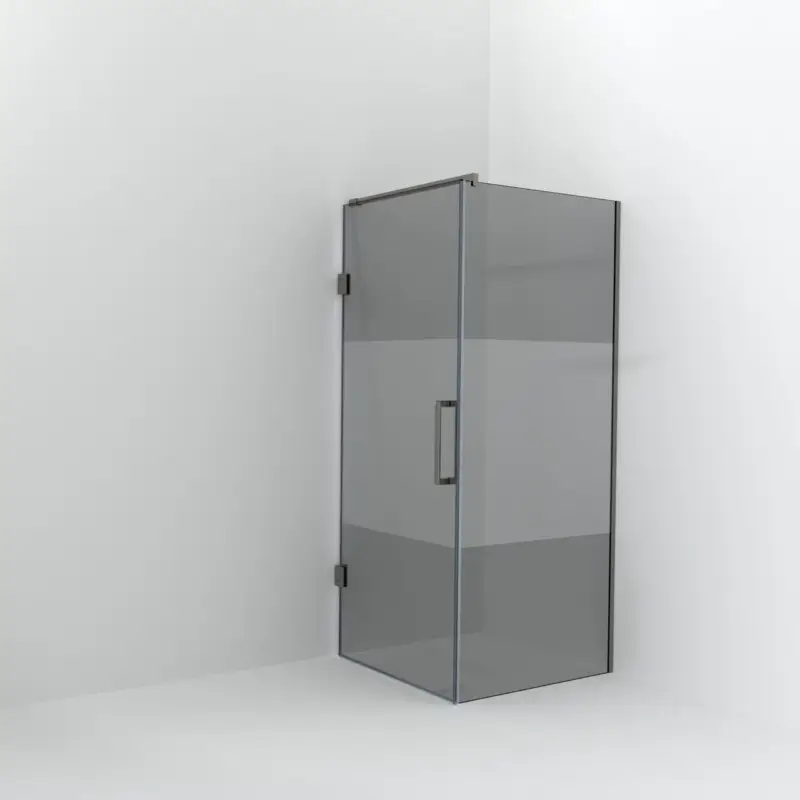 Balmani Modular Walk-In Dusche mit Tür: 90 x 200 cm mit Tür 90 cm, Rauchglas mit mattiertem Streifen inklusive Coating, Profil Brushed Inox Expressversand