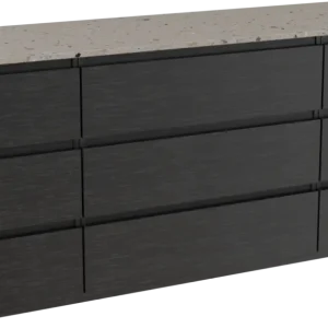 Jetzt Kaufen Balmani Lucida freistehendes Möbelstück Set: 180 x 55 cm, Schwarze Eiche, mit Stretto Einzel- oder Doppel Waschtischplatte, Terrazzo in Greige