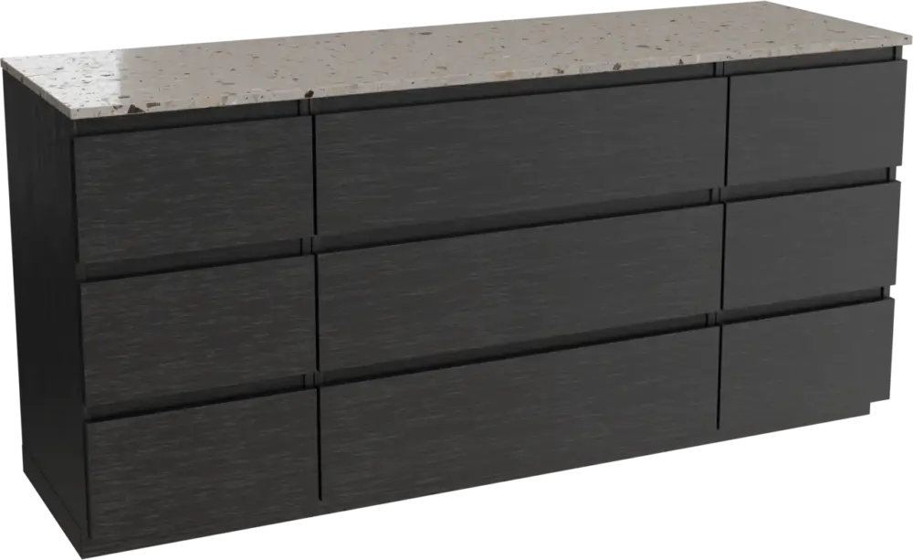 Jetzt Kaufen Balmani Lucida freistehendes Möbelstück Set: 180 x 55 cm, Schwarze Eiche, mit Stretto Einzel- oder Doppel Waschtischplatte, Terrazzo in Greige