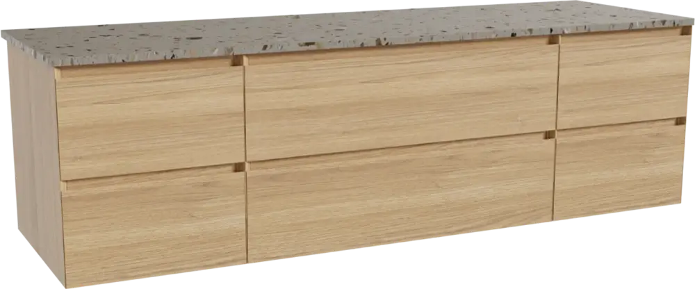 Balmani Mitra hängendes Möbelstück Set: 180 x 55 cm, Naturbelassene Eiche, mit Stretto Einzel- oder Doppel Waschtischplatte, Terrazzo in Greige Günstig