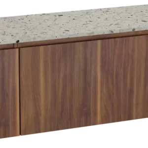 Abverkauf Balmani Sfera by Lucida hängendes Möbelstück Set: 180 x 55 cm, Amerikanischer Nussbaum, mit Stretto Einzel- oder Doppel Waschtischplatte, Terrazzo in Greige