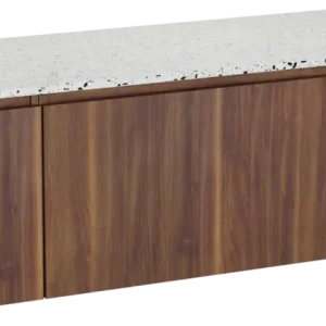 Ausverkauf Balmani Sfera by Lucida hängendes Möbelstück Set: 180 x 55 cm, Amerikanischer Nussbaum, mit Stretto Einzel- oder Doppel Waschtischplatte, Terrazzo in Weiß/Schwarz matt