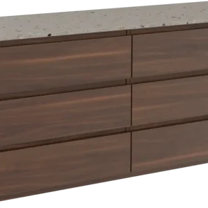 Aktuell Balmani Lucida freistehendes Möbelstück Set: 180 x 55 cm, Amerikanischer Nussbaum, mit Stretto Einzel- oder Doppel Waschtischplatte, Terrazzo in Greige