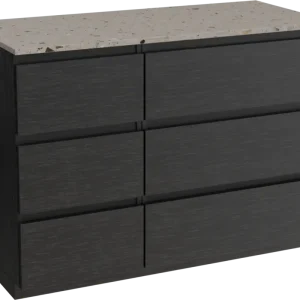 Angebot Balmani Lucida freistehendes Möbelstück Set: 120 x 55 cm, Schwarze Eiche, mit Stretto Einzel- oder Doppel Waschtischplatte, Terrazzo in Greige