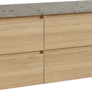 Aktuell Balmani Mitra hängendes Möbelstück Set: 120 x 55 cm, Naturbelassene Eiche, mit Stretto Einzel- oder Doppel Waschtischplatte, Terrazzo in Greige