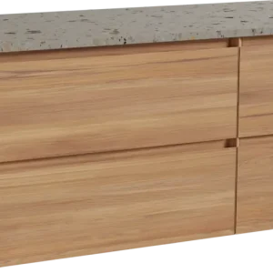 Angebot Balmani Mitra hängendes Möbelstück Set: 120 x 55 cm, Teak, mit Stretto Einzel- oder Doppel Waschtischplatte, Terrazzo in Greige