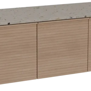 Abverkauf Balmani Forma hängendes Möbelstück Set: 180 x 55 cm, Naturbelassene Eiche, mit Stretto Einzel- oder Doppel Waschtischplatte, Terrazzo in Greige, Horizontale symmetrische gerade Rippe