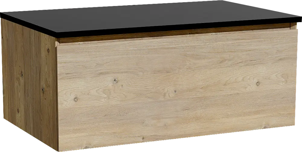 Zertifiziert Storke Edge hängendes Möbelstück Set: 85 x 52 cm, Rohe Eiche, mit Panton Einzel Waschtischplatte, Pulverbeschichtetes MDF Schwarz matt