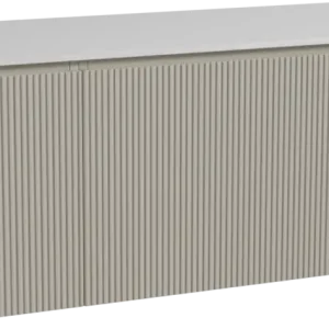 Zertifiziert Storke Ribs hängendes Möbelstück Set: 130 x 52 cm, Seidengrau, mit Tavola Einzel- oder Doppel Waschtischplatte, Solid Surface, Weiß matt, Vertikale symmetrische gerade Rippe