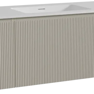 Top-Seller Storke Ribs hängendes Möbelstück Set: 145 x 52 cm, Seidengrau, mit Mata Einzelwaschtisch, Solid Surface, Weiß matt, Vertikale symmetrische gerade Rippe