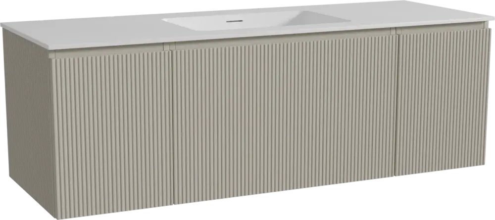 Top-Seller Storke Ribs hängendes Möbelstück Set: 145 x 52 cm, Seidengrau, mit Mata Einzelwaschtisch, Solid Surface, Weiß matt, Vertikale symmetrische gerade Rippe