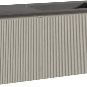 Top-Preis Storke Ribs hängendes Möbelstück Set: 120 x 52 cm, Seidengrau, mit Scuro Waschtisch rechts, Quarz, Schwarz matt, Vertikale symmetrische gerade Rippe