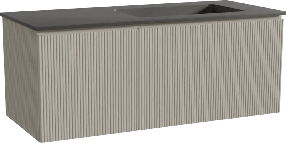 Top-Preis Storke Ribs hängendes Möbelstück Set: 120 x 52 cm, Seidengrau, mit Scuro Waschtisch rechts, Quarz, Schwarz matt, Vertikale symmetrische gerade Rippe
