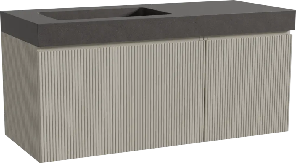 Storke Ribs hängendes Möbelstück Set: 120 x 52 cm, Seidengrau, mit Scuro High Waschtisch links, Quarz, Schwarz matt, Vertikale symmetrische gerade Rippe Super-Preis