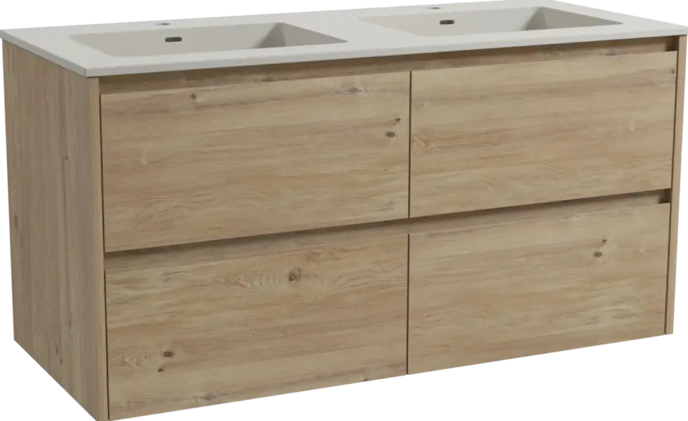 Bestpreis Storke Seda hängendes Möbelstück Set: 120 x 52 cm, Rohe Eiche, mit Diva Doppelwaschtisch, Top Solid Seidengrau