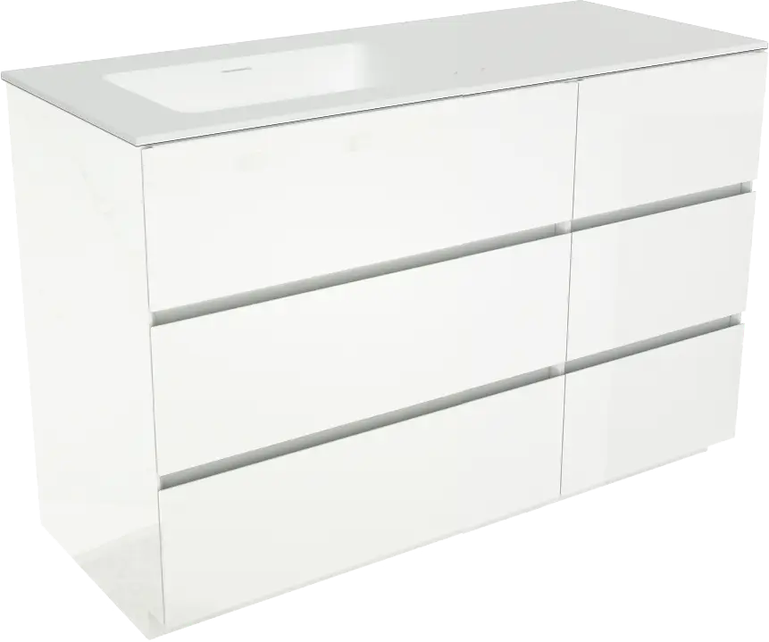 Storke Edge freistehendes Möbelstück Set: 130 x 52 cm, Weiß glänzend, mit Mata Waschtisch links, Solid Surface Weiß matt Online Kaufen