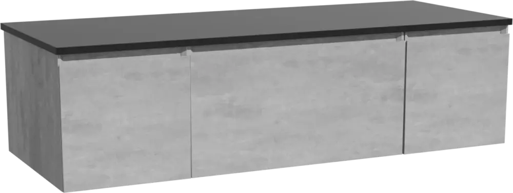 Heißes Angebot Storke Edge hängendes Möbelstück Set: 135 x 52 cm, Beton dunkelgrau, mit Panton Einzel- oder Doppel Waschtischplatte, Pulverbeschichtetes MDF Schwarz matt