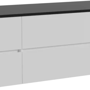 Abverkauf Storke Edge hängendes Möbelstück Set: 135 x 52 cm, Weiß matt, mit Panton Einzel- oder Doppel Waschtischplatte, Pulverbeschichtetes MDF Schwarz matt