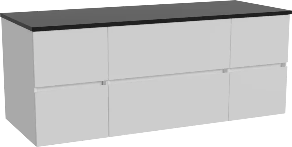 Abverkauf Storke Edge hängendes Möbelstück Set: 135 x 52 cm, Weiß matt, mit Panton Einzel- oder Doppel Waschtischplatte, Pulverbeschichtetes MDF Schwarz matt