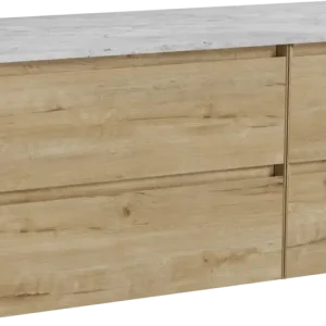 Angebot Balmani Mitra hängendes Möbelstück Set: 120 x 55 cm, Rohe Eiche, mit Stretto Einzel- oder Doppel Waschtischplatte, Marmor Carrara