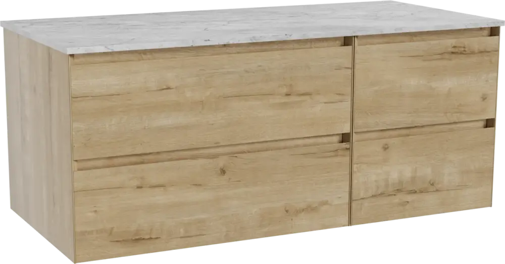 Angebot Balmani Mitra hängendes Möbelstück Set: 120 x 55 cm, Rohe Eiche, mit Stretto Einzel- oder Doppel Waschtischplatte, Marmor Carrara