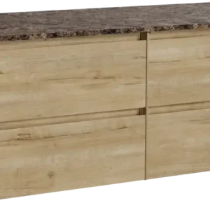 Angebot Balmani Mitra hängendes Möbelstück Set: 150 x 55 cm, Rohe Eiche, mit Stretto Einzel- oder Doppel Waschtischplatte, Marmor Dark Emperador