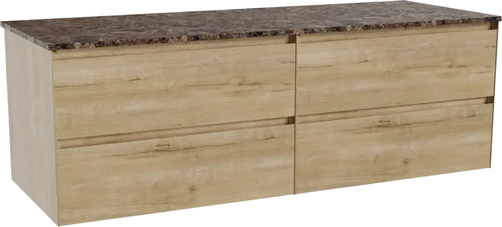Angebot Balmani Mitra hängendes Möbelstück Set: 150 x 55 cm, Rohe Eiche, mit Stretto Einzel- oder Doppel Waschtischplatte, Marmor Dark Emperador
