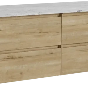 Angebot Balmani Mitra hängendes Möbelstück Set: 150 x 55 cm, Rohe Eiche, mit Stretto Einzel- oder Doppel Waschtischplatte, Marmor Carrara