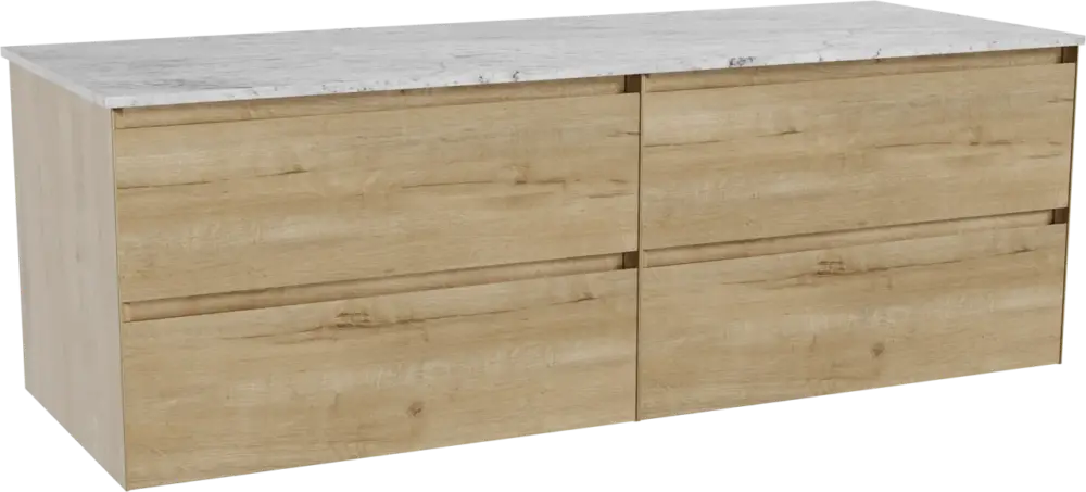 Angebot Balmani Mitra hängendes Möbelstück Set: 150 x 55 cm, Rohe Eiche, mit Stretto Einzel- oder Doppel Waschtischplatte, Marmor Carrara