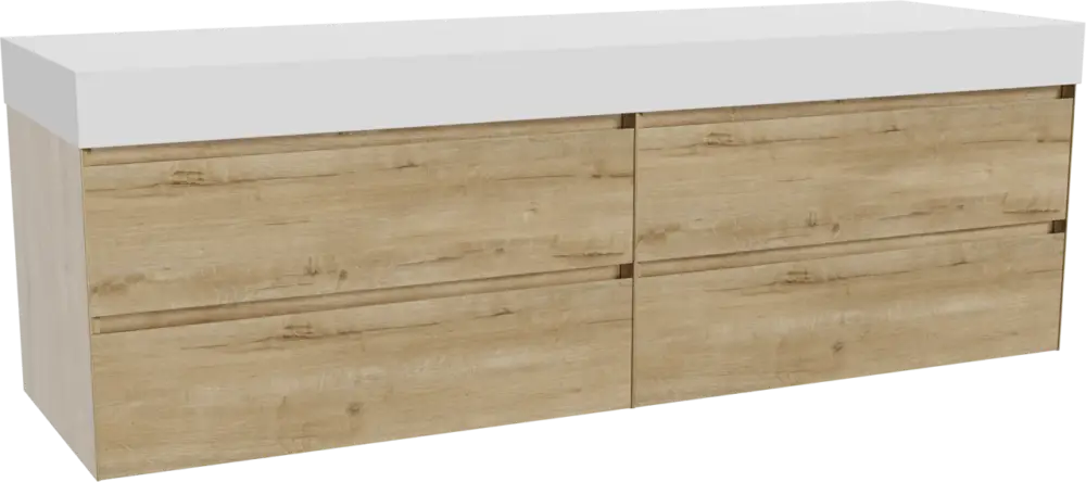 Balmani Mitra hängendes Möbelstück Set: 180 x 55 cm, Rohe Eiche, mit Dominus Einzel- oder Doppel Waschtischplatte, Solid Surface Weiß matt Direkt Vom Hersteller