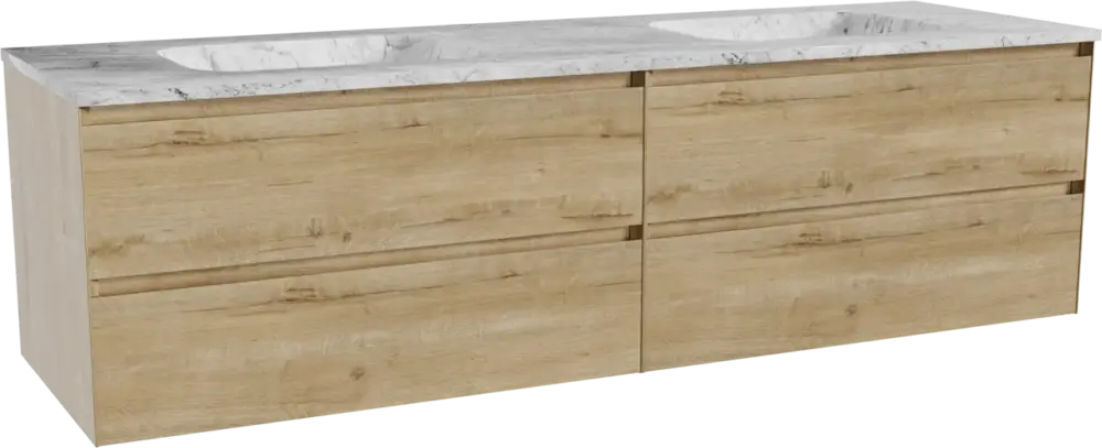 Balmani Mitra hängendes Möbelstück Set: 180 x 55 cm, Rohe Eiche, mit Tablo Arcato Doppelwaschtisch, Marmor Carrara Schneller Versand