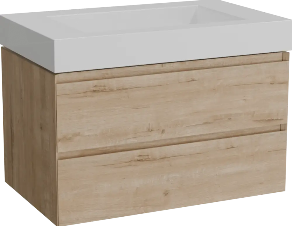 Balmani Mitra hängendes Möbelstück Set: 90 x 55 cm, Rohe Eiche, mit Modus Einzelwaschtisch, Solid Surface Weiß matt Bestseller