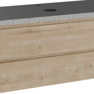 Zertifiziert Balmani Mitra hängendes Möbelstück Set: 120 x 55 cm, Rohe Eiche, mit Rock Einzel Waschtischplatte, Schwarzes Granit