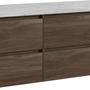 Aktuell Balmani Mitra hängendes Möbelstück Set: 120 x 55 cm, Amerikanischer Nussbaum, mit Stretto Einzel- oder Doppel Waschtischplatte, Marmor Carrara