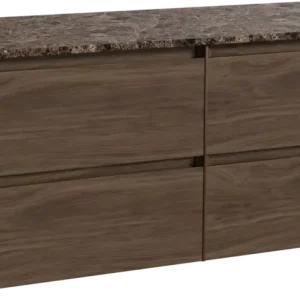 Zertifiziert Balmani Mitra hängendes Möbelstück Set: 135 x 55 cm, Amerikanischer Nussbaum, mit Stretto Einzel- oder Doppel Waschtischplatte, Marmor Dark Emperador