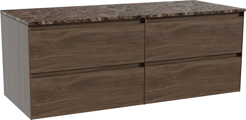 Zertifiziert Balmani Mitra hängendes Möbelstück Set: 135 x 55 cm, Amerikanischer Nussbaum, mit Stretto Einzel- oder Doppel Waschtischplatte, Marmor Dark Emperador