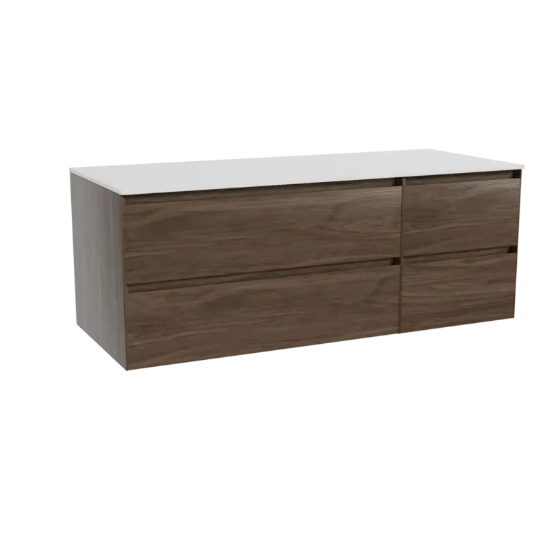 Angebot Balmani Mitra hängendes Möbelstück Set: 135 x 55 cm, Amerikanischer Nussbaum, mit Stretto Einzel- oder Doppel Waschtischplatte, Solid Surface Weiß matt