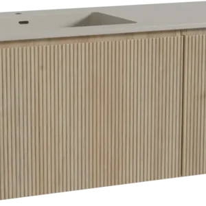 Zertifiziert Storke Ribs hängendes Möbelstück Set: 120 x 52 cm, Rohe Eiche, mit Diva Waschtisch links, Top Solid, Seidengrau, Vertikale symmetrische gerade Rippe