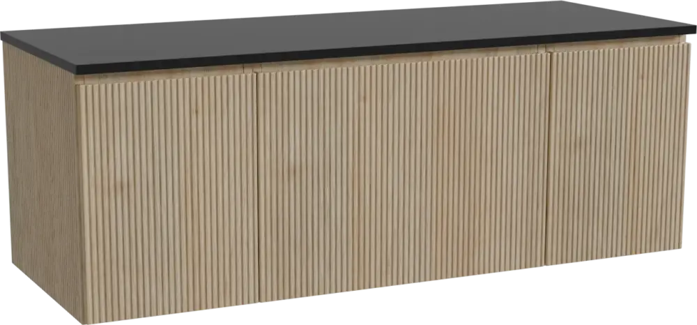 Storke Ribs hängendes Möbelstück Set: 135 x 52 cm, Rohe Eiche, mit Panton Einzel- oder Doppel Waschtischplatte, Pulverbeschichtetes MDF, Schwarz matt, Vertikale symmetrische gerade Rippe Sonderaktion