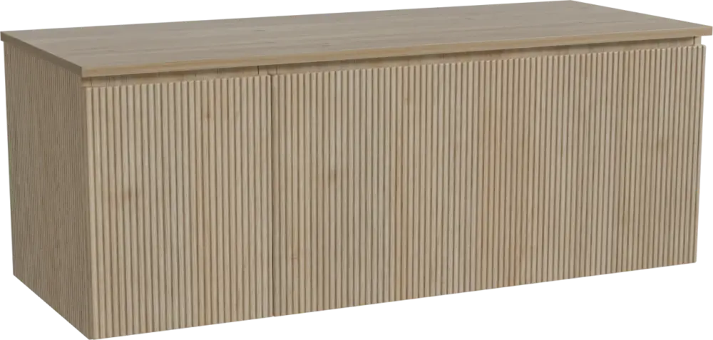 Zertifiziert Storke Ribs hängendes Möbelstück Set: 130 x 52 cm, Rohe Eiche, mit Panton Einzel- oder Doppel Waschtischplatte, Melamin, Rohe Eiche, Vertikale symmetrische gerade Rippe